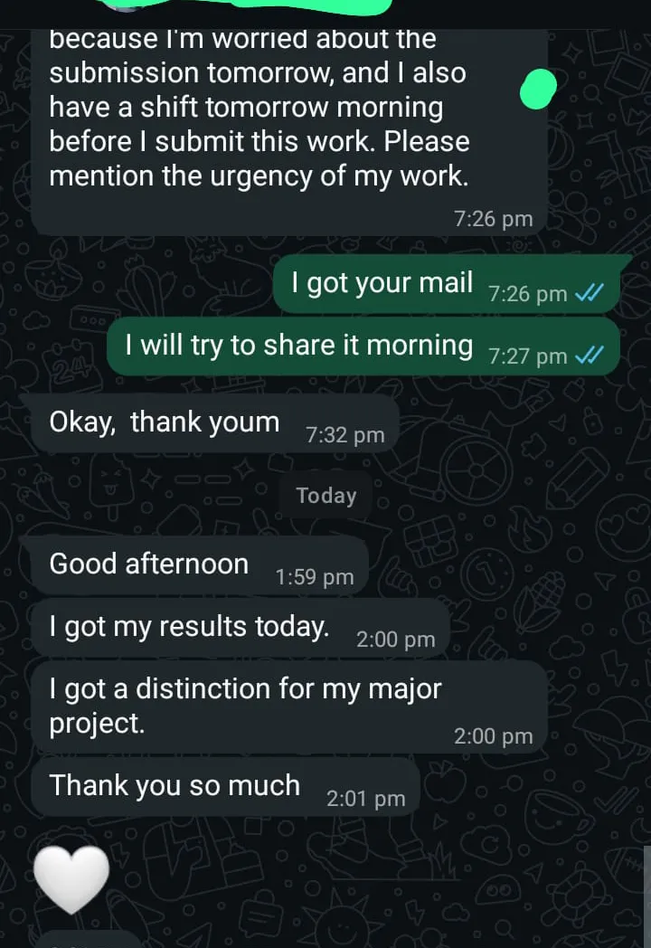 Dissertation Distinction result